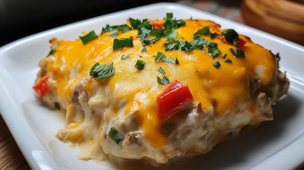 Baked keto tuna casserole with melted cheese