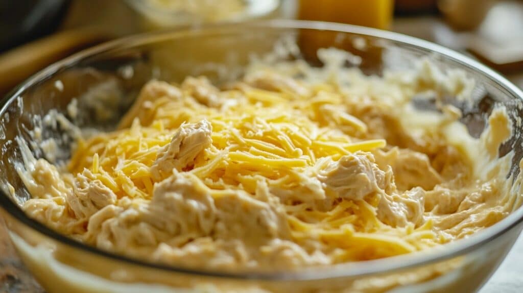 Mixing keto tuna casserole ingredients